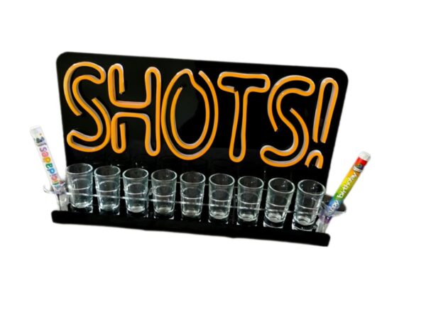 Porta Shots De Acrílico "SHOTS" Luz Neon Led 36cm