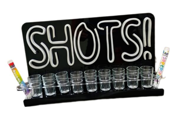 Porta Shots De Acrílico "SHOTS" Luz Neon Led 36cm - Imagen 10