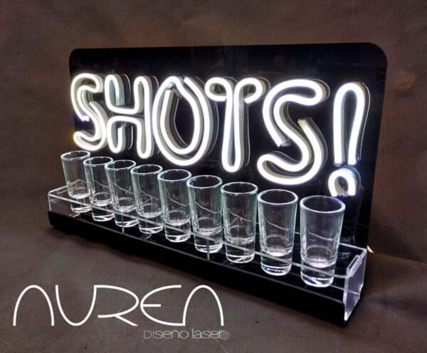 Porta Shots De Acrílico "SHOTS" Luz Neon Led 36cm - Imagen 3