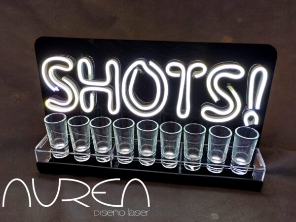 Porta Shots De Acrílico "SHOTS" Luz Neon Led 36cm - Imagen 4