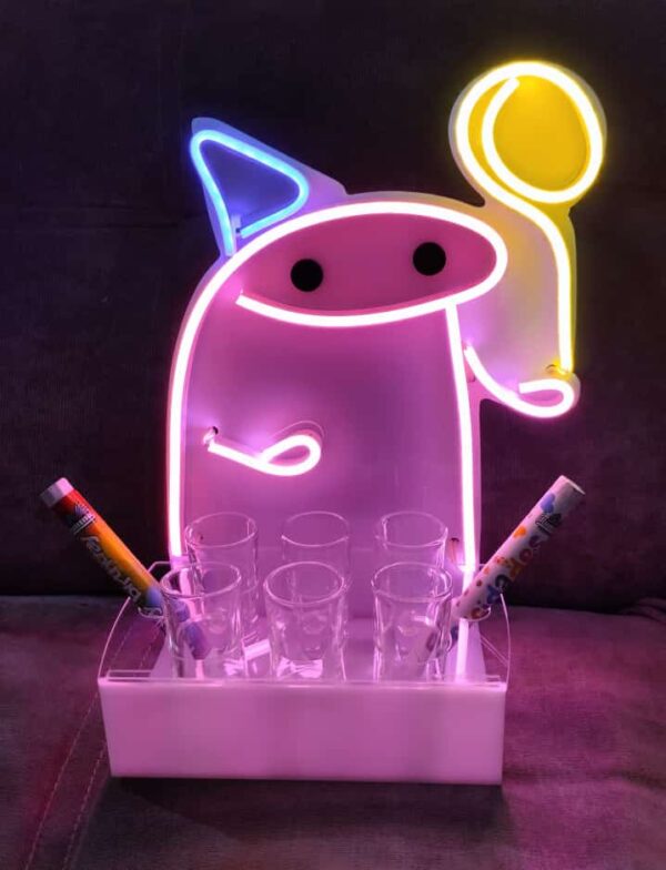 Porta Shots De Acrílico FLORK MEME Luz Neon Led 25cm