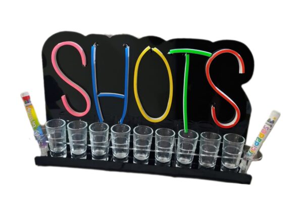 Porta Shots De Acrílico "SHOTS" Luz Neon Led 40cm - Imagen 2