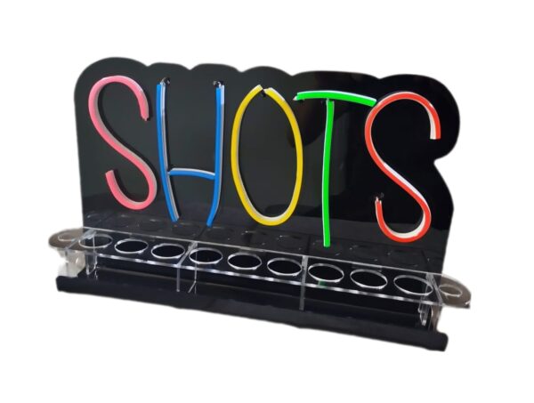 Porta Shots De Acrílico "SHOTS" Luz Neon Led 40cm - Imagen 4