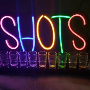 Porta Shots De Acrílico "SHOTS" Luz Neon Led 40cm