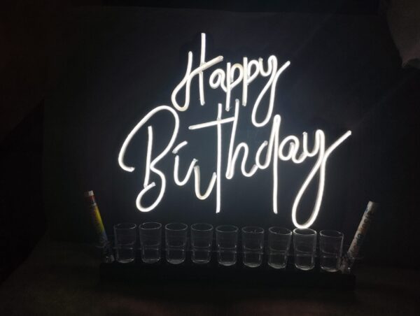 Porta Shots De Acrílico Happy Birthday neon LED